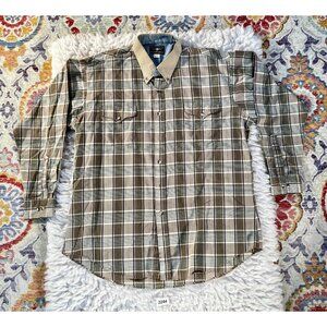 Vintage Flying R Ranchwear Men's Western Shirt Brown Long Sleeve Plaid Button